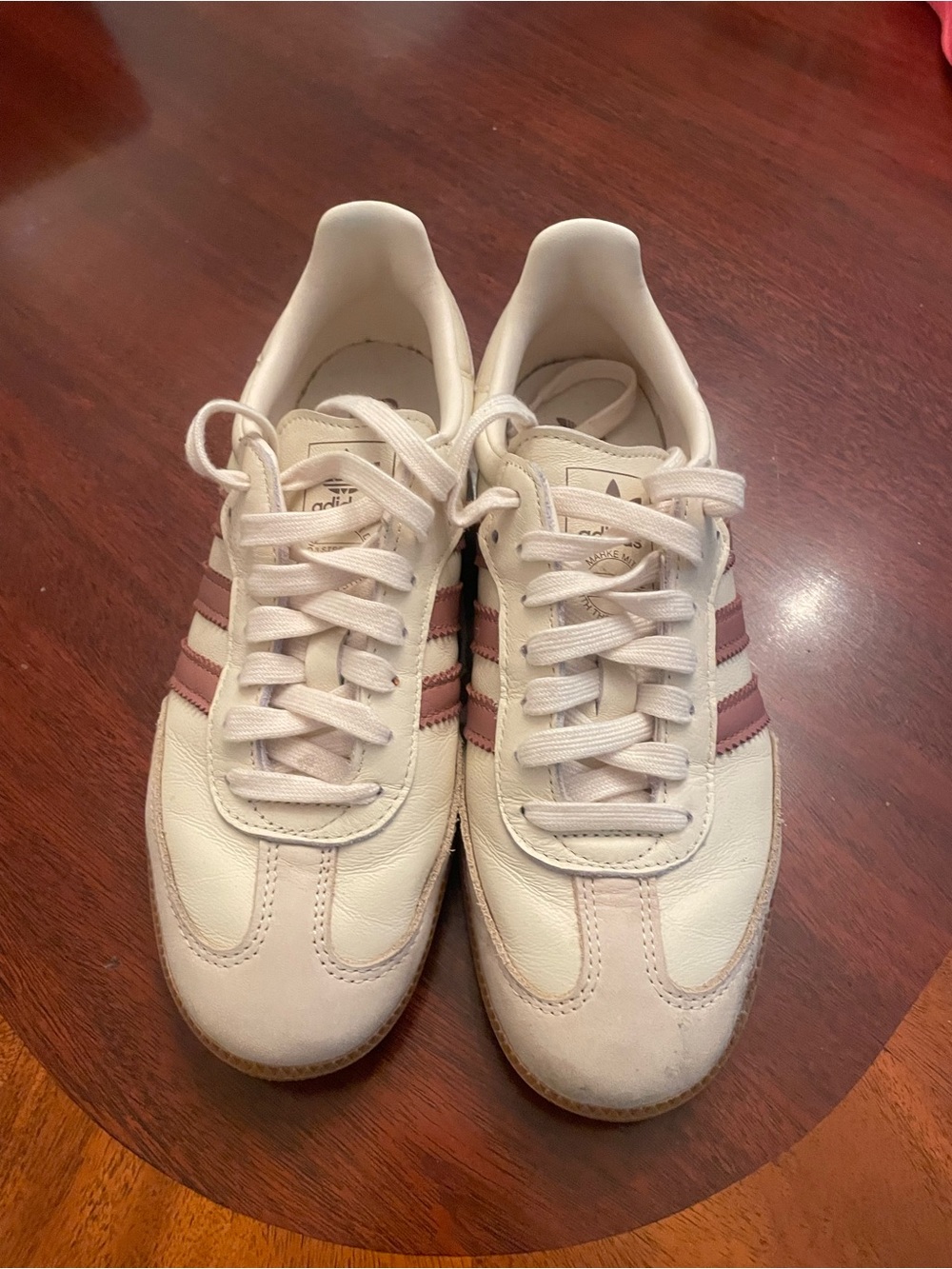 adidas Men's White Sneakers with Pink Stripes